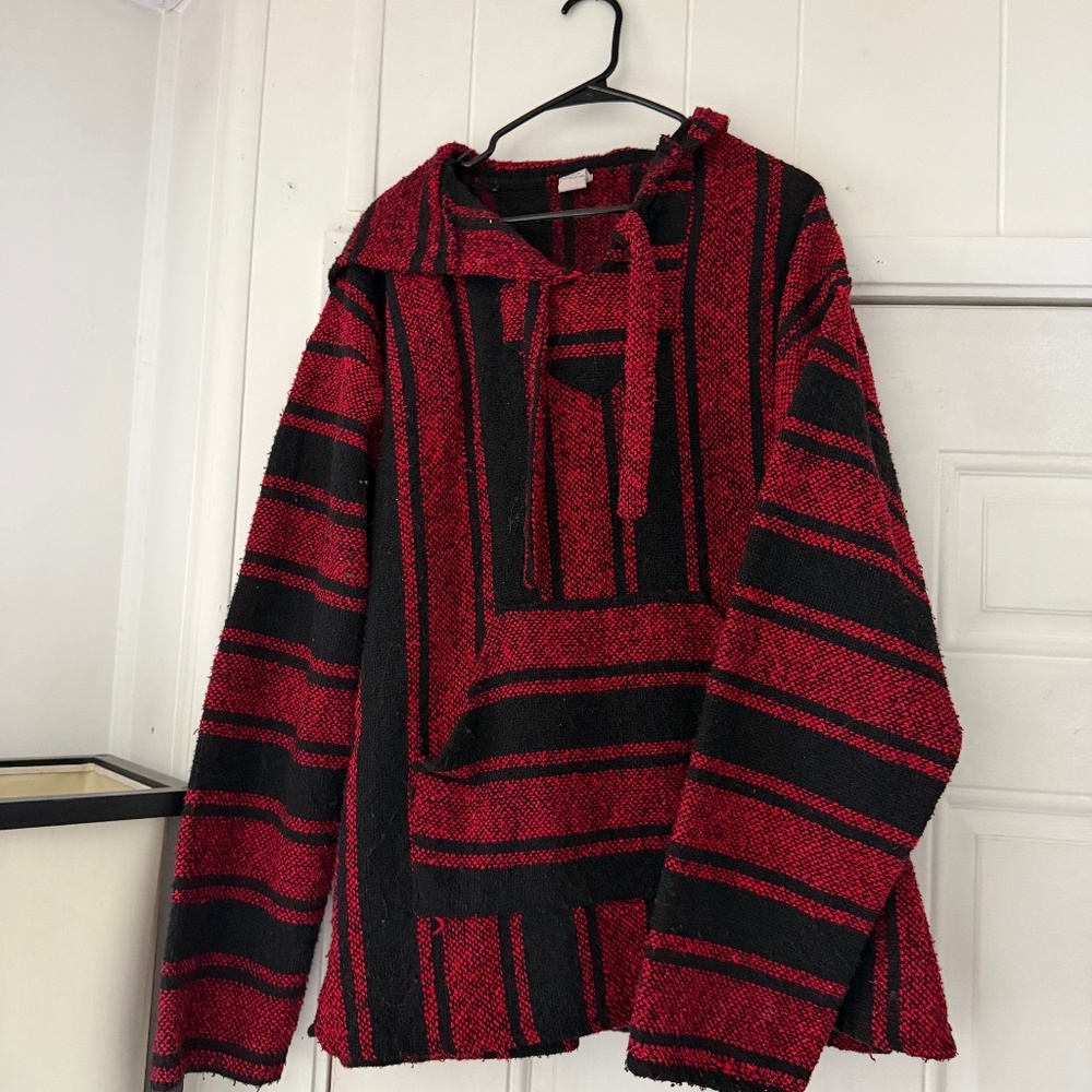 Bold red and black Lina Men's Red and Black Striped baggy oversized hippie hoode